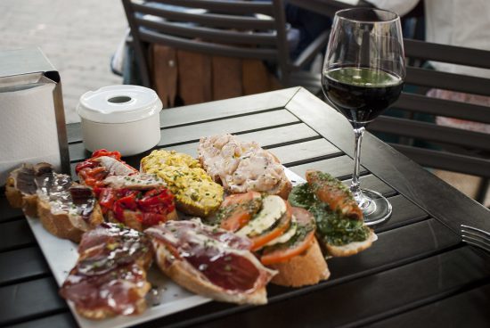Tapas selection and wine