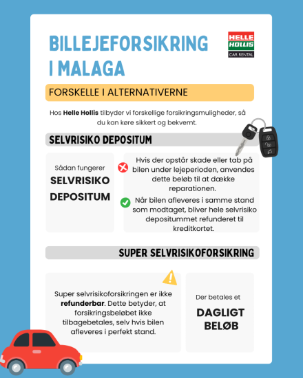 Infografik der forklarer forskellige biludlejningsforsikringer hos Helle Hollis.